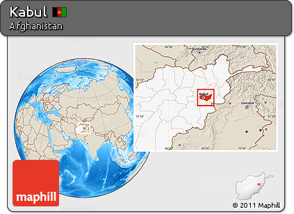 Shaded Relief Location Map of Kabul, highlighted country