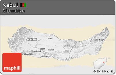 Classic Style Panoramic Map of Kabul, single color outside