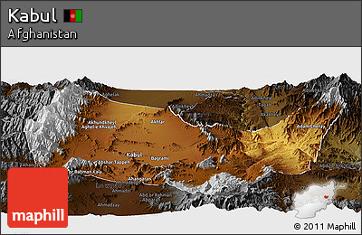 Physical Panoramic Map of Kabul, darken