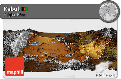Physical Panoramic Map of Kabul, darken