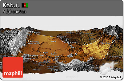 Physical Panoramic Map of Kabul, darken