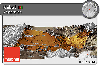 Physical Panoramic Map of Kabul, semi-desaturated