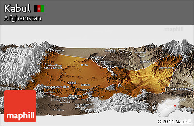 Physical Panoramic Map of Kabul, semi-desaturated