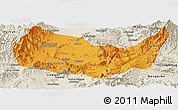 Political Panoramic Map of Kabul, shaded relief outside