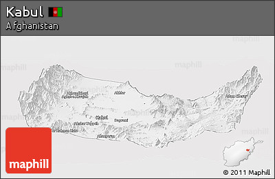Silver Style Panoramic Map of Kabul, single color outside