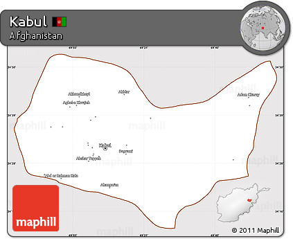 Classic Style Simple Map of Kabul, cropped outside