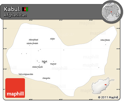 Classic Style Simple Map of Kabul, single color outside