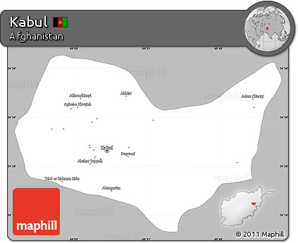 Gray Simple Map of Kabul, single color outside