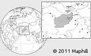 Gray Location Map of Afghanistan, blank outside, hill shading inside
