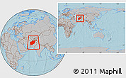 Gray Location Map of Afghanistan, within the entire continent, hill shading