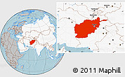 Gray Location Map of Afghanistan, highlighted continent, hill shading
