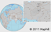 Gray Location Map of Afghanistan, hill shading inside