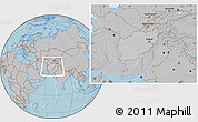 Gray Location Map of Afghanistan, hill shading outside