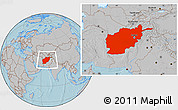 Gray Location Map of Afghanistan, hill shading