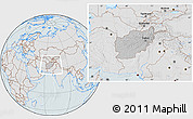 Gray Location Map of Afghanistan, lighten, hill shading