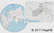 Gray Location Map of Afghanistan, lighten, land only, hill shading