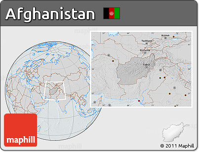 Gray Location Map of Afghanistan, lighten, semi-desaturated, hill shading