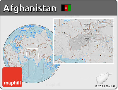 Gray Location Map of Afghanistan, lighten, semi-desaturated, land only, hill shading