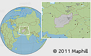 Gray Location Map of Afghanistan, savanna style outside, hill shading inside