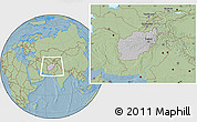 Gray Location Map of Afghanistan, savanna style outside, hill shading
