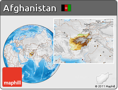 Physical Location Map of Afghanistan, lighten, desaturated, land only