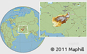 Physical Location Map of Afghanistan, savanna style outside