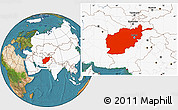 Satellite Location Map of Afghanistan, highlighted continent