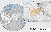 Satellite Location Map of Afghanistan, lighten, desaturated