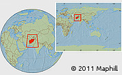 Savanna Style Location Map of Afghanistan, within the entire continent, hill shading