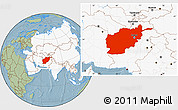 Savanna Style Location Map of Afghanistan, highlighted continent, hill shading