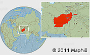 Savanna Style Location Map of Afghanistan, hill shading