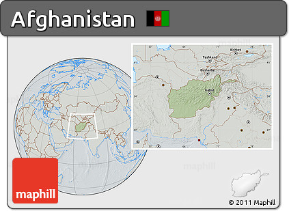 Savanna Style Location Map of Afghanistan, lighten, semi-desaturated, hill shading