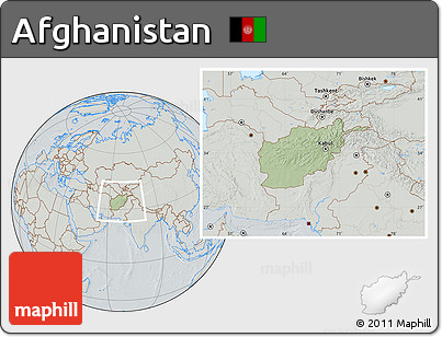 Savanna Style Location Map of Afghanistan, lighten, semi-desaturated, hill shading