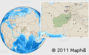 Savanna Style Location Map of Afghanistan, shaded relief outside, hill shading