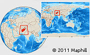Shaded Relief Location Map of Afghanistan, within the entire continent
