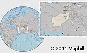 Shaded Relief Location Map of Afghanistan, gray outside, hill shading