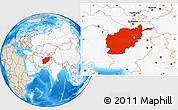 Shaded Relief Location Map of Afghanistan, highlighted continent