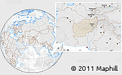 Shaded Relief Location Map of Afghanistan, lighten, desaturated