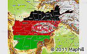 Flag Map of Afghanistan, physical outside, flag rotated