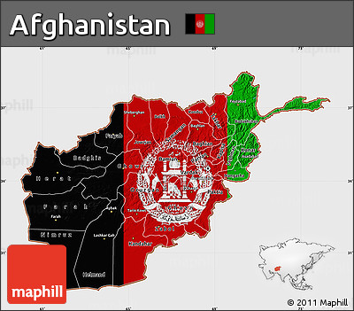 Flag Map of Afghanistan, single color outside, bathymetry sea, flag centered