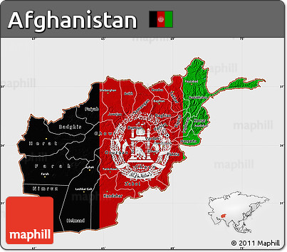 Flag Map of Afghanistan, single color outside, bathymetry sea, flag centered