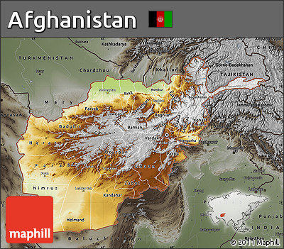 Physical Map of Afghanistan, darken, semi-desaturated