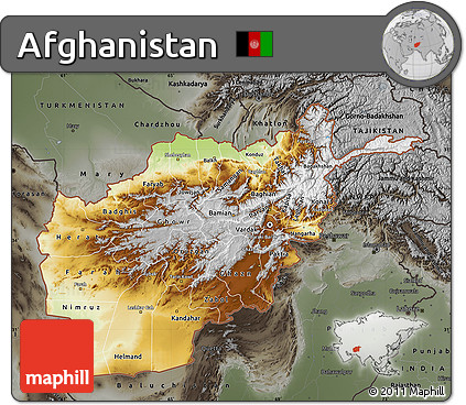 Physical Map of Afghanistan, darken, semi-desaturated