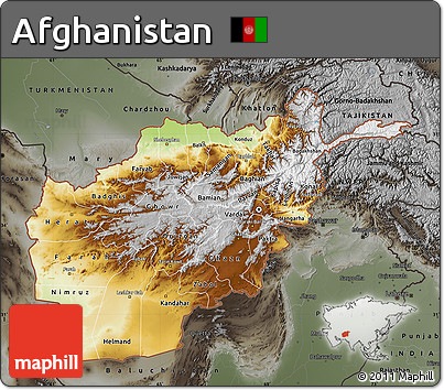 Physical Map of Afghanistan, darken, semi-desaturated