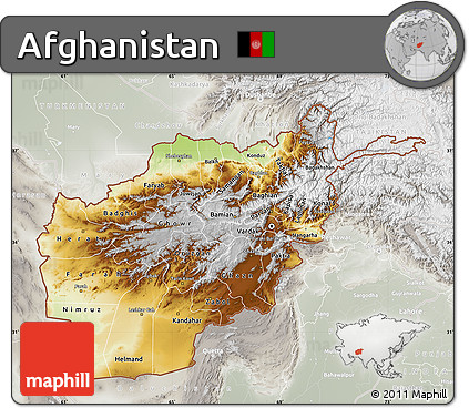 Physical Map of Afghanistan, lighten, semi-desaturated