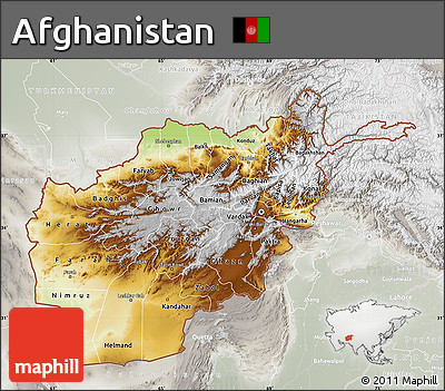 Physical Map of Afghanistan, lighten, semi-desaturated