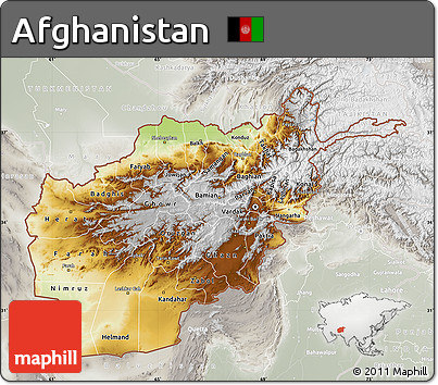 Physical Map of Afghanistan, lighten, semi-desaturated