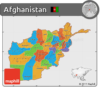 Political Map of Afghanistan, single color outside, satellite sea