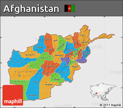 Political Map of Afghanistan, single color outside, satellite sea