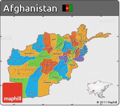 Political Map of Afghanistan, single color outside, satellite sea